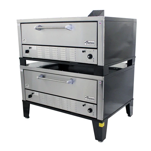 Peerless CW200P Gas Pizza Ovens with Two 9” High Decks, Pizza Stones and 52”W x 36”D Hearth Deck Interior | 60 inch Wide Double-Stacked Stainless Steel Commercial Super Size Floor Model Ovens (2) 100,000 BTU