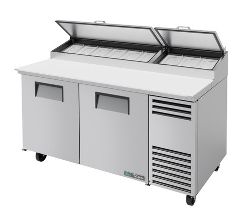 True TPP-AT-67-HC - Two Solid Door 67"W Stainless Steel Pizza Prep Tables with Alternate Top | 67 inch wide Refrigerated Pizza Prep Tables with 2 Full Doors and R290 Refrigerant