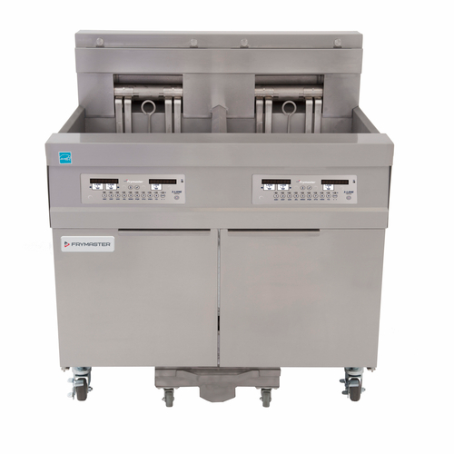 Frymaster 21814EF Commercial Electric Deep Fryer with Built-In Filtration - Dual Frypot Electric Floor Fryer w/ 3000 Controls - 63 lb Capacity Per Frypot - 18" x 14" Fry Area 