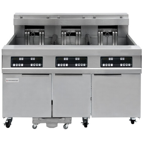 Frymaster 31814EF Commercial Electric Deep Fryer with Built-In Filtration - Triple Frypot Electric Floor Fryer w/ 3000 Controls - 63 lb Capacity Per Frypot - 18" x 14" Fry Area 