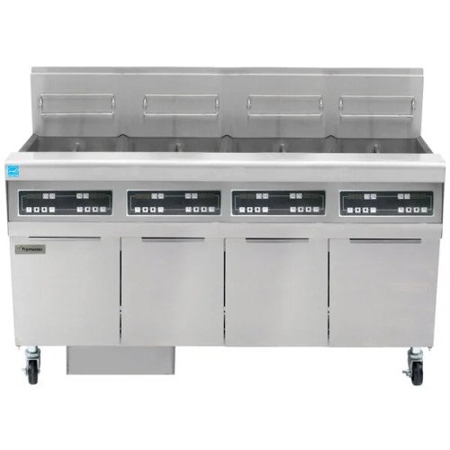 Frymaster FPPH455 High-Efficiency Commercial Gas Fryer with Built-In Filtration - (4) Unit. 200 lb Open Pot Floor Fryer w/ Digital Controls - 320,000 BTU
