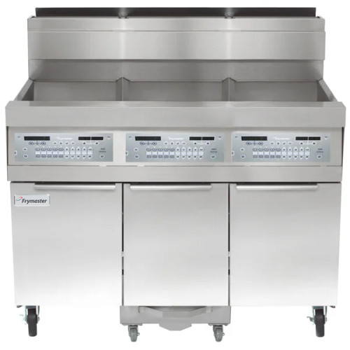 Frymaster SCFHD350G High-Efficiency Commercial Gas Fryer with Built-In Filtration - (3) Unit. 150 lb Tube Type Floor Fryer with 3000 Controls - 300,000 BTU