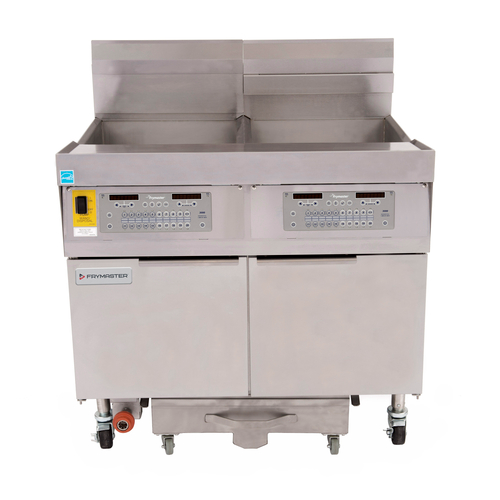 Frymaster FPLHD265 Decathlon Gas Floor Fryer with Built-In Filtration - High-Efficiency Fryer w/ Thermatron Controls - (2) Unit. 100 lb Large Vat Tube Fryer - 210,000 BTU/HR