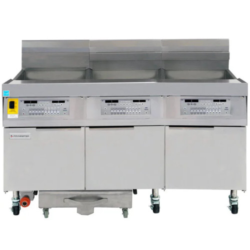 Frymaster FPLHD365 Decathlon Gas Floor Fryer with Built-In Filtration - High-Efficiency Fryer w/ 3000 Controls - (3) Unit. 100 lb Large Vat Tube Fryer - 315,000 BTU/HR