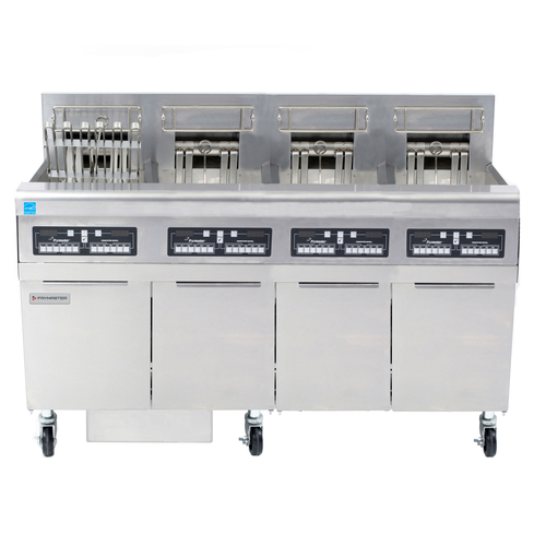 Frymaster FPRE414 High Efficiency Electric Floor Fryer - (4) 50 lb Open Pot Built-In Filtration w/ CM3.5 Controls - 14 KW/ Pot