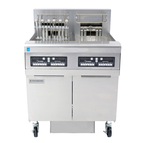 Frymaster FPRE217 High Efficiency Electric Floor Fryer - (2) 50 lb Open Pot Built-In Filtration w/ Digital Controls - Solid-State Thermostat Controls - 17 KW/Pot