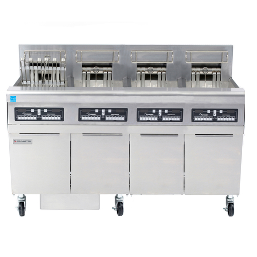Frymaster FPRE417 High Efficiency Electric Floor Fryer - (4) 50 lb Open Pot Built-In Filtration w/ CM3.5 Controls - Solid-State Thermostat Controls - 17 KW/Pot