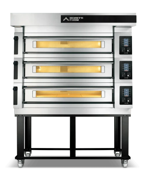 Moretti Forni S140E3 55"W serie S Triple-Deck Electric Pizza Bake Oven Steel Finish, Brick Baking Surface,36 Pizza Capacity, 3 Baking Chambers 55"Wx36.75D"x6.25"H, 48 kW