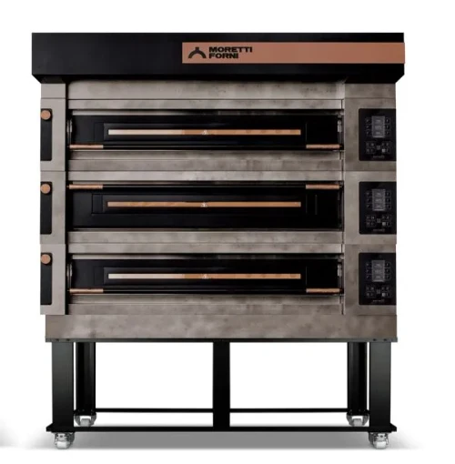 Moretti Forni S140E3 55"W serie S Triple-Deck Electric Pizza Bake Oven ICON Finish, Brick Baking Surface,36 Pizza Capacity, 3 Baking Chambers 55"Wx36.75D"x6.25"H, 48 kW