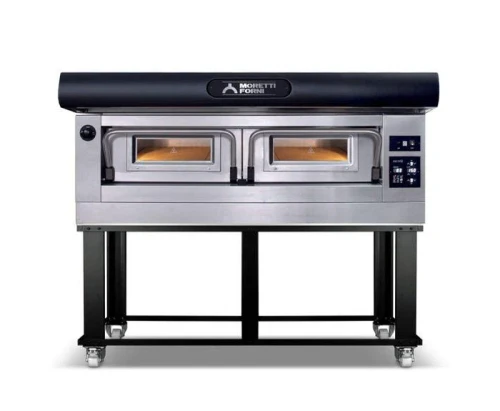 Moretti Forni P120E A1 49"W serie P Single-Deck Electric Pizza Bake Oven Tray Holder Slides, 8 Pizza Capacity, Refractory Stone Baking Chamber(1) 49"Wx26Dx7"H, 8.6 kW