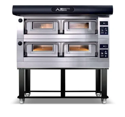 Moretti Forni P120E A2 49"W serie P Double-Deck Electric Pizza Bake Oven Tray Holder Slides, 16 Pizza Capacity, Refractory Stone Baking Chamber(2) 49"Wx26Dx7"H, 17.2 kW
