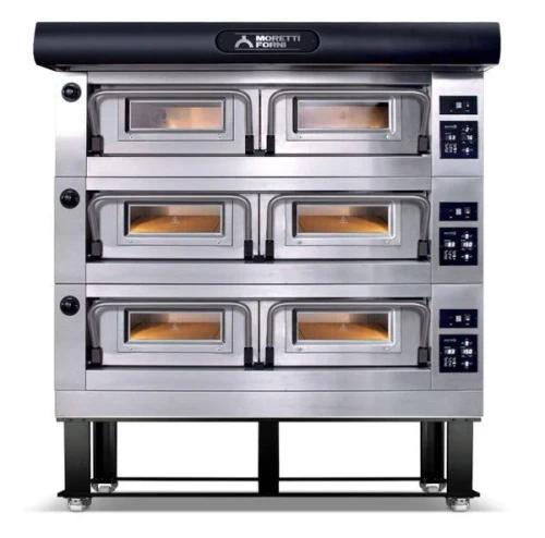 Moretti Forni P120E A3 49"W serie P Triple-Deck Electric Pizza Bake Oven Tray Holder Slides, 24 Pizza Capacity, Refractory Stone Baking Chamber(3) 49"Wx26Dx7"H, 25.6 kW