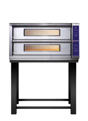 AMPTO PZA-12US 40.25"W Double Electric Pizza Deck Oven,Pizza Bake Oven, (12)14" Pizza Capacity, (2) 41.5"W x 26"D x 5.5"H Cooking Deck Surface, 8.2 kW