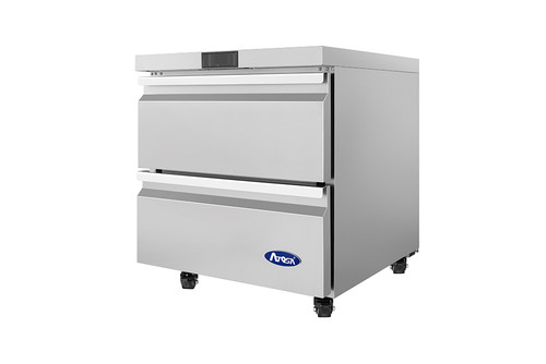 Atosa AUR27D2 27.50"W Undercounter Reach In Drawer Refrigerator, Magnetic Drawer Gaskets, Rear Mount Self Contained,(2) Drawers 6.5 Cu.Ft Capacity, R290 Refrigerant