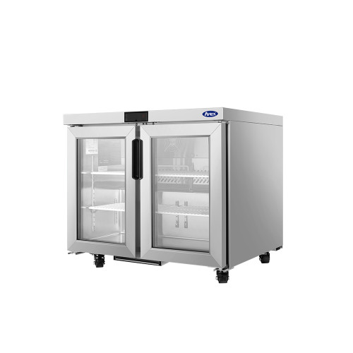 Atosa AUR36GD 39"W Undercounter Reach In Refrigerator, (2) Glass Door Self Closing, Rear Mount Self Contained,(2) Shelves 8.6 Cu.Ft Capacity, R290 Refrigerant