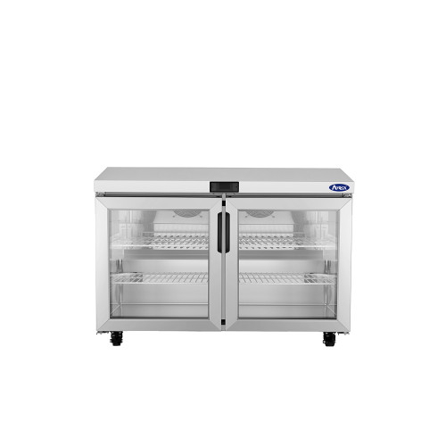 Atosa AUR48GD 51"W Undercounter Reach In Refrigerator, (2) Glass Door Self Closing, Rear Mount Self Contained,(2) Shelves 11.8 Cu.Ft Capacity, R290 Refrigerant
