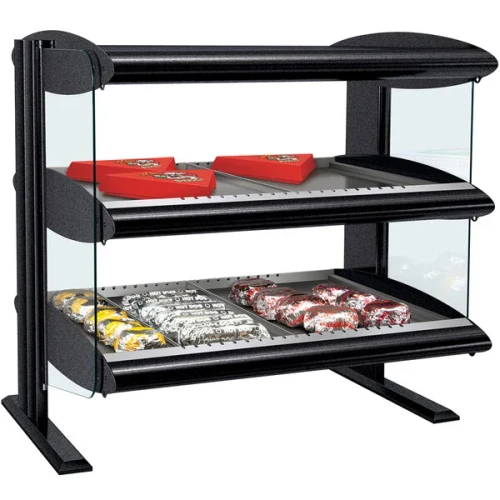 Hatco HXMH-30D 33.9"W Heated LED Horizontal Merchandiser, Countertop Display, 2 Shelves, 12 Rods, Thermostatic Control, 1800 Watts, Infrared Heat