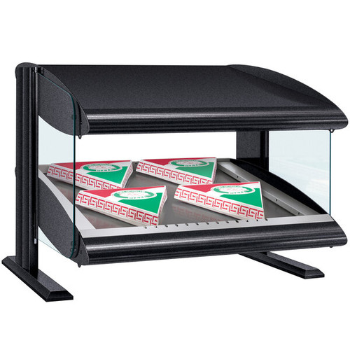 Hatco HZMS-24 27.9"W Slant Heated Zone Merchandiser, Countertop Display, 1 Shelf, 2 Heating Zones, 3 Rods, 750 Watts, LED Lighting, Thermostatic Control, Infrared Heat