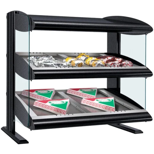 Hatco HZMS-60D 63.9"W Slant Heated Zone Merchandiser, Countertop Display, 2 Shelves, 12 Heating Zones, 18 Rods, 4300 Watts, LED Lighting, Thermostatic Control, Infrared Heat