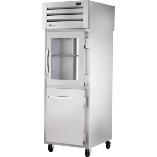 True STR1RPT-1HG/1HS-1G-HC 27 1/2"W SPEC SERIES Pass-Thru Refrigerator, Glass/Solid Half Front Doors, Glass Rear Swing Door, (1) Section, Top Mount, 1/4 HP, 25.3 cu. ft.