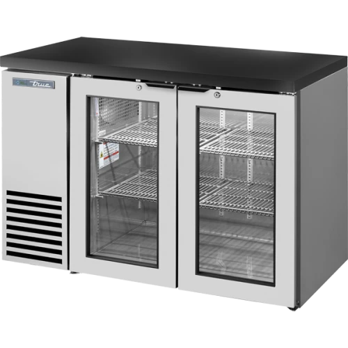 True TBB24-48-2G-Z1-BST-S-1 48 1/8"W Single Zone Back Bar Cooler, (2) Glass Swing Doors, Stainless Steel Exterior and Black Sub Top, 1/5 HP, 11.92 cu. ft.
