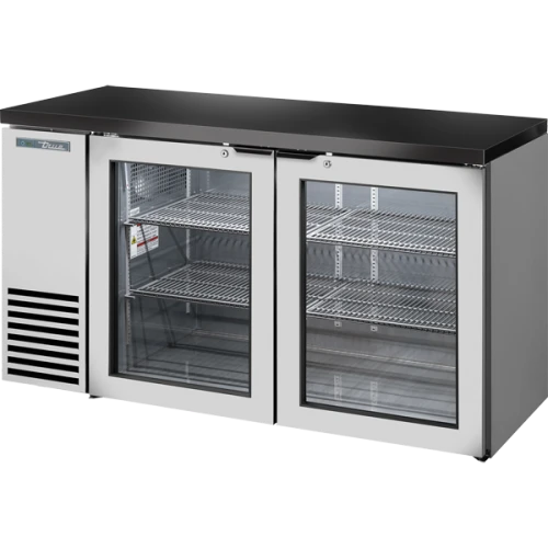True TBB24-60-2G-Z1-BST-S-1 Single Zone Back Bar Cooler, Glass Swing Doors, Stainless Steel Exterior and Black Sub Top, 16.4 cu. ft.