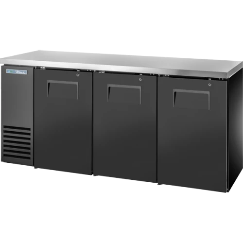 True TBB24-72-3S-Z1-SFT-B-1 72 1/8"W Single Zone Back Bar Cooler, (3) Solid Swing Doors, Black Exterior and Stainless Steel Finished Top, 1/4 HP, 20.16 cu. ft.