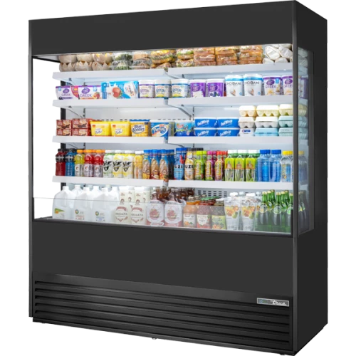 True TOAM-72GS-HC~NSL01 72"W Open Air Merchandiser Refrigerator with Glass Sides, Open Front, Bottom Mount, (3) 3/4 HP Compressors, 47.5 cu. ft.