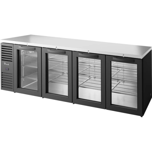 True TBR108-RISZ1-L-B-GGGG-1 108"W Single-Zone Back Bar Refrigerator, (4) Glass Swing Doors, Left Side Mount, 1/4 HP, 33.7 cu. ft.