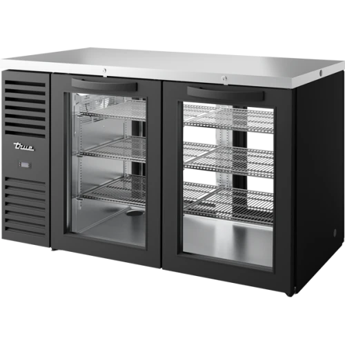 True TBR60-PTSZ1-L-B-GG-GG-1 60"W Black Single-Zone Pass-Thru Back Bar Refrigerator, (2) Glass Front and (2) Glass Rear Swing Doors, (2) Sections, Left Side Mount, 1/4 HP, 16 cu. ft.