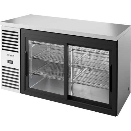 True TBR60-RISZ1-L-S-11-1 60"W Stainless Steel Single-Zone Reach-In Back Bar Refrigerator, (2) Glass Sliding Doors, (2) Sections, Left Side Mount, 1/4 HP, 16 cu. ft.