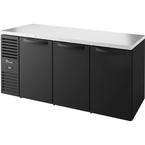 True TBR72-RISZ1-L-B-SSS-1 72"W Black Single-Zone Reach-In Back Bar Refrigerator, (3) Solid Swing Doors, (3) Sections, Left Side Mount, 1/4 HP, 20.2 cu. ft.