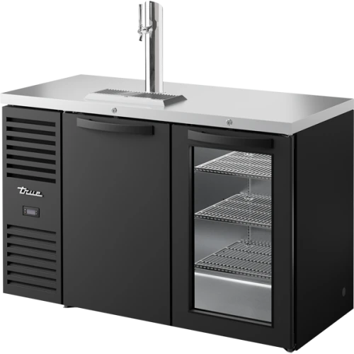 True TDR52-RISZ1-L-B-SG-1 52"W Black Single-Zone Reach-In Draft Beer Dispenser, (1) Solid and (1) Glass Swing Door, (2) Sections, (1) Single-Faucet Draft Tower, Left Side Mount, 1/5 HP, 13.2 cu. ft.