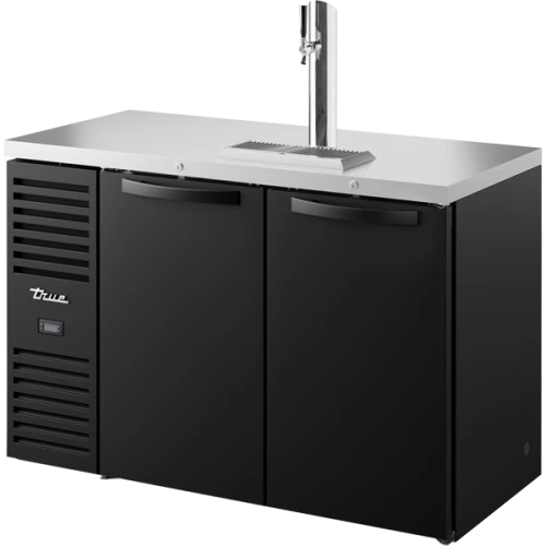 True TDR52-RISZ1-L-B-SS-1 52"W Black Single-Zone Reach-In Draft Beer Dispenser, (2) Solid Swing Doors, (2) Sections, (1) Single-Faucet Draft Tower, Left Side Mount, 1/5 HP, 13.2 cu. ft.