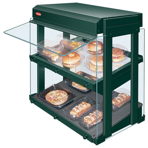 Hatco GRHW-1SGDS Glo-Ray® Heated Glass Mini-Merchandiser, 22.61" W, Dual Slant Shelves, Heated Glass Upper Shelf, Heated Base, Sneeze Guard, 4 Bulbs, 120 Volts, 1330 Watts