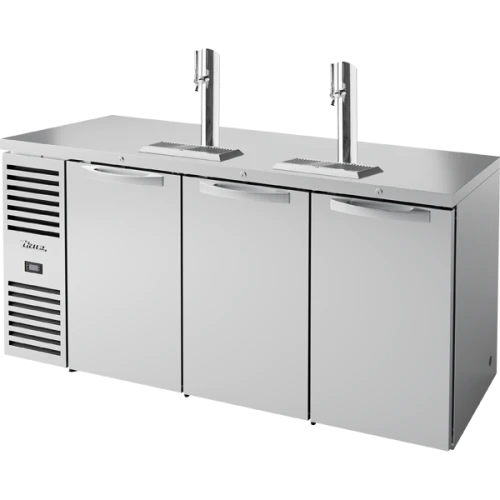 True TDR72-RISZ1-L-S-SSS-1 72"W Stainless Steel Single-Zone Reach-In Draft Beer Dispenser, (3) Solid Swing Doors, (3) Sections, (2) Single-Faucet Draft Towers, Left Side Mount, 1/4 HP, 20.5 cu. ft.