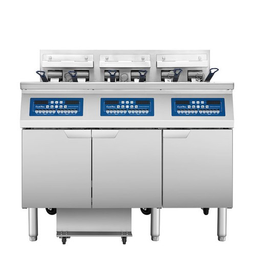 Atosa AEFF-50-3T 51"W CookRite Open Fryer w/ Filtration System, Electric, Left Full & Right Split Vat, (2) x 50lb+(2) x 25lb Oil Capacity Tank, (2) Fryer Basket/Tank, 2x17kW + 2x(8.5)kW