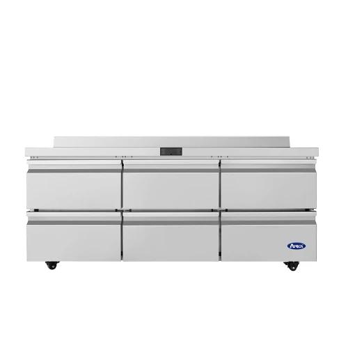 Atosa AWR72D6 72"W Worktop Refrigerator with Drawers & Backsplash, Self Contained Rear Mount (6) Drawers, 18.89 Cu.Ft Capacity, Refrigerant R290