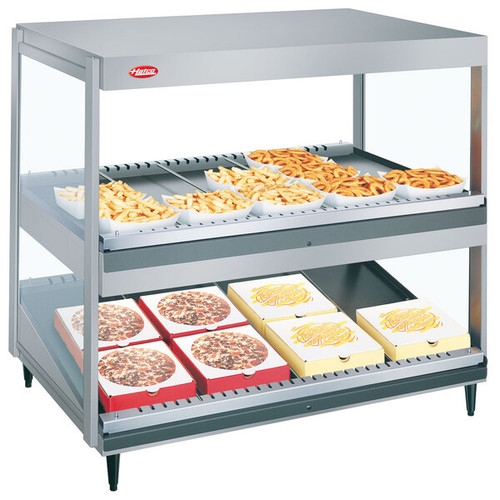 Hatco GRSDS/H-41DHW Glo-Ray® Slant/Horizontal Display Warmer, 41"W × 24"D, Dual Shelf, Base Heat Only, High Wattage on Top Shelf, 6 Bulbs, 16 Divider Rods, 120/208–240 Volts, 3180 Watts