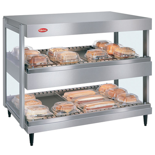 Hatco GRSDH-52D Glo-Ray® Horizontal Merchandising Warmer, 52"W × 19.5"D, Dual Shelf, 8 Bulbs, 20 Divider Rods, 120/208–240 Volts, 3520 Watts