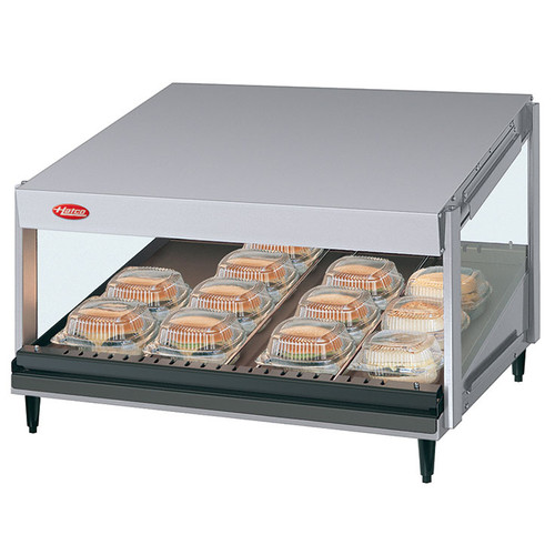 Hatco GRSDS-30 Glo-Ray® Slant Merchandising Warmer, 30"W × 24"D, Single Shelf, 2 Bulbs, 6 Divider Rods, 120 Volts, 790 Watts