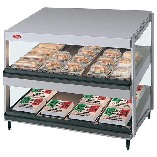 Hatco GRSDS-24D Glo-Ray® Slant Merchandising Warmer, 24"W × 24"D, Dual Shelf, 4 Bulbs, 10 Divider Rods, 120 Volts, 1355 Watts