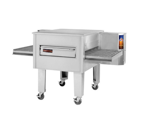 Sierra Range C3236G - Single Stack Stainless Steel Gas Conveyor Pizza Ovens by MVP Group Corp | One (1) Deck Stackable Oven with 36 inch Wide Belt, Reversible Conveyor and 36" Long x 32" Deep Cooking Chamber 120000 BTU