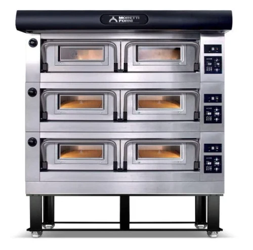 Moretti Forni P1120E C3 49"W serie P Triple-Deck Electric Pizza Bake Oven Dual Power Heat, 16 Pizza Capacity, Refractory Stone Baking Chamber(3) 49"Wx52Dx7"H, 46.5 kW