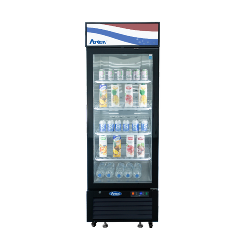 Atosa MCF8722GR 27" W Black Stainless Steel 1-Section Glass Door Refrigerator Merchandiser - 115 Volts, Self-Contained, Bottom Mounted, R290