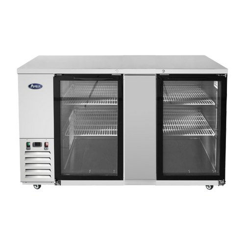 Atosa SBB69GGRAUS1 68" W Stainless Steel 2-Section Glass Door Back Bar Cooler - 115 Volts, 18.6 Cu. Ft., R290