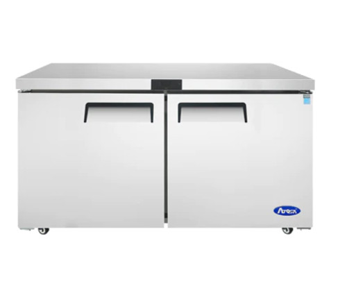 Atosa MGF8407GR 60" W 2-Section Solid Door Reach-In Undercounter Freezer - 115 Volts, 17.2 Cu/Ft, Rear Mounted, Stainless Steel & Galvanized Steel, R290