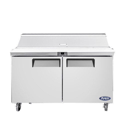 Atosa MSF8302GR 48.20"W Sandwich/Salad Top Refrigerator, (2) Section (2) Solid Hinged Doors, (12) 1/6 Poly Pans, 13.4 Cu/Ft Capacity, Rear Mount, Refrigerant R290