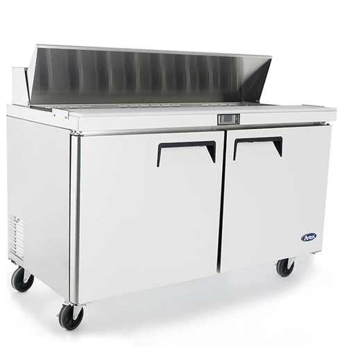 Atosa MSF8303GR 60.20"W Sandwich/Salad Top Refrigerator, (2) Section (2) Solid Hinged Doors, (16) 1/6 Poly Pans, 17.2 Cu/Ft Capacity, Rear Mount, Refrigerant R290