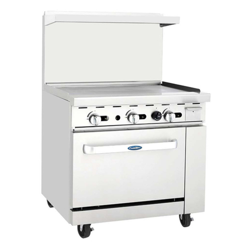 Atosa CookRite AGR-36G-LP 36" Griddle Top Liquid Propane Gas Range with Standard Oven - 102,000 BTU, 3 Griddle 1 Oven